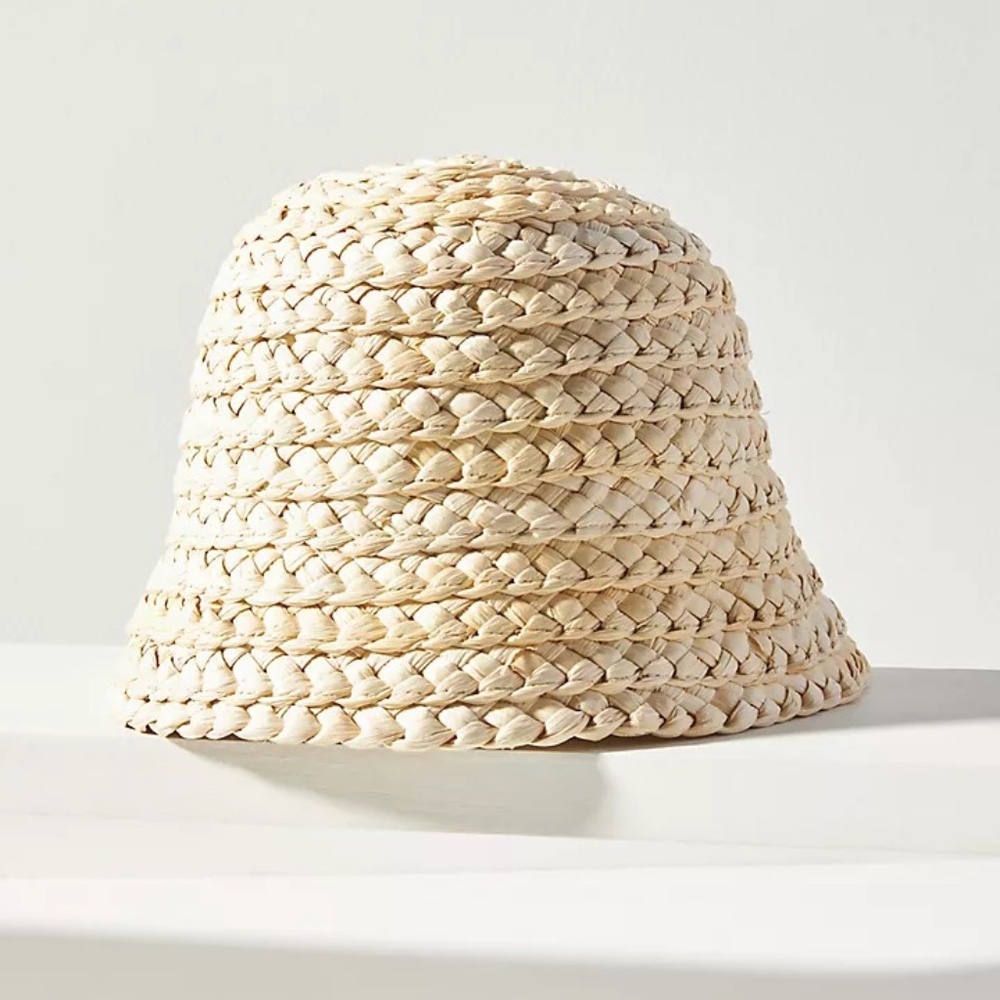 Anthropologie Wyeth Braided Straw Cloche Bell Shape Bucket Hat OS NWT